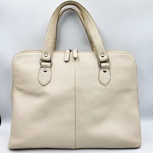 Bo Bo Bags Ca Cream Genuine Pebbled Leather Satchel Handbag Double Handles